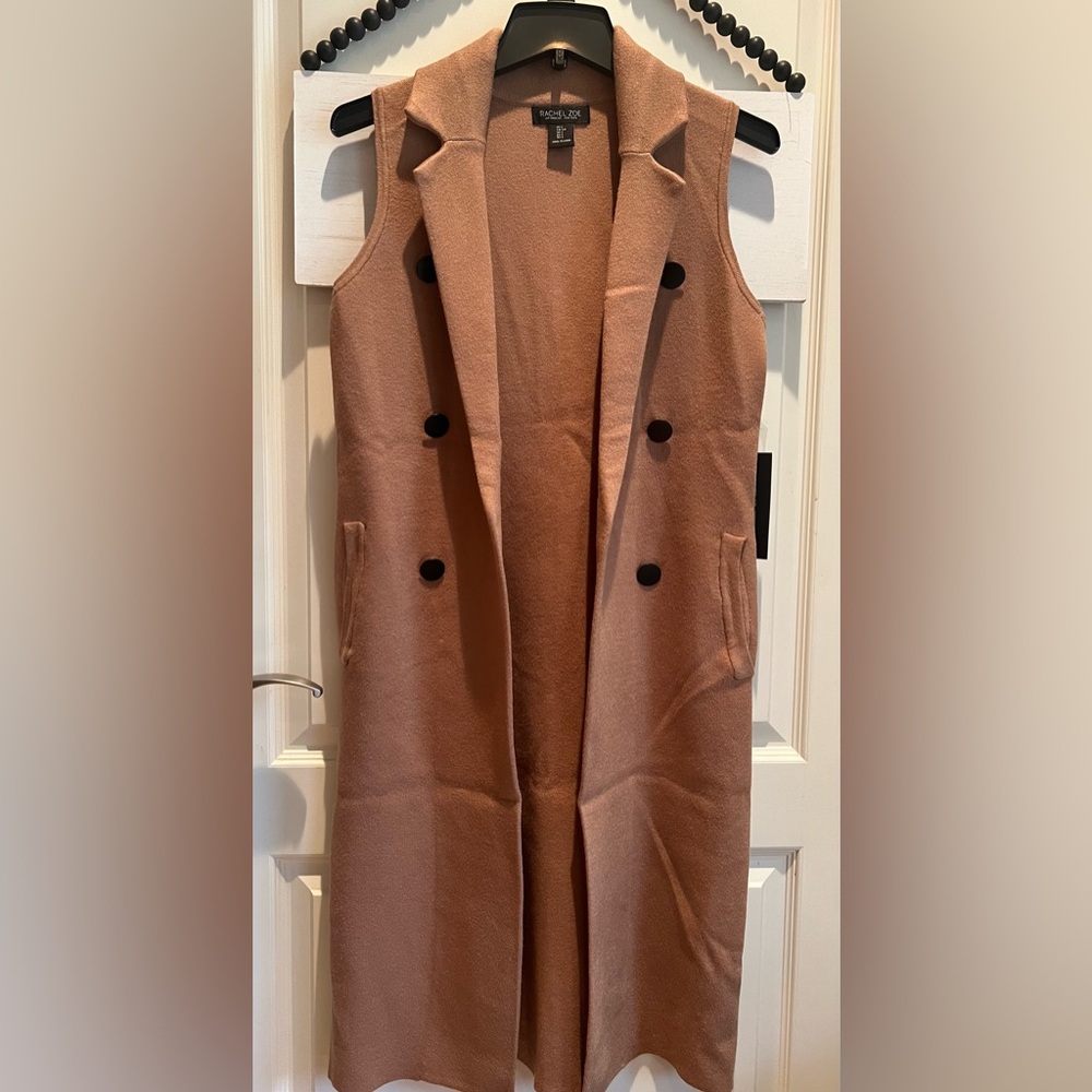 Rachel Zoe Notch Collar Sleeveless Longline Knit Vest Brown Taupe NWT Small 4 6